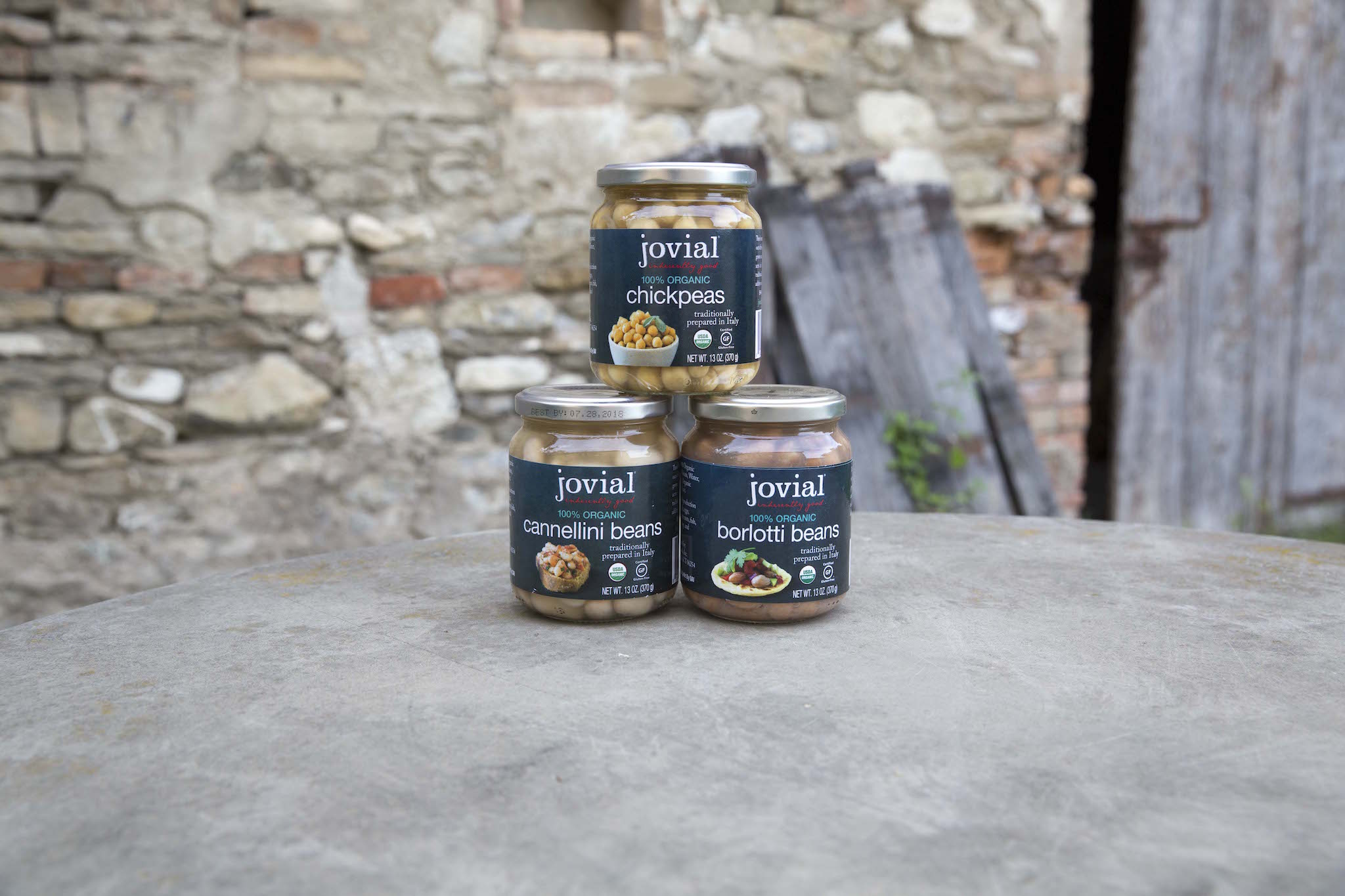 jovial 100% ORGANIC chickpeas; cannellini beans; borlotti beans; traditionally prepared in Italy; NET WT 13 OZ (370 g)