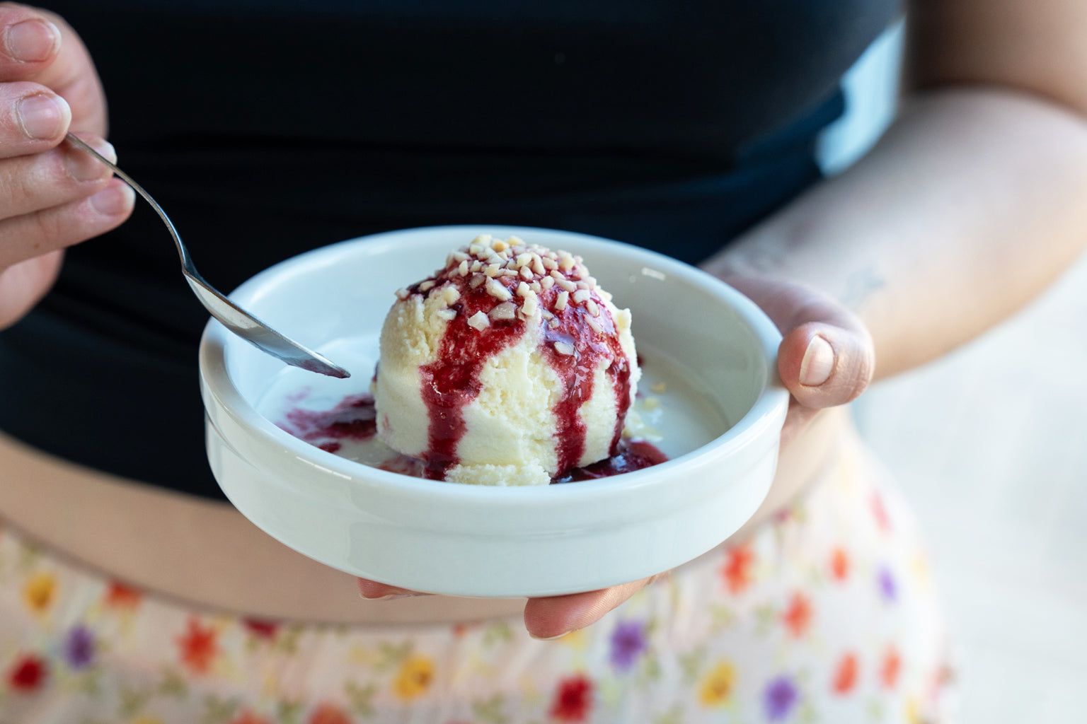 Olive Oil Gelato with Cherry Balsamic Syrup