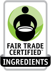 FAIR TRADE CERTIFIED INGREDIENTS logo — stylized person holding a bowl inside a green circle