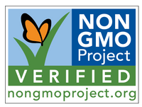 NON GMO Project VERIFIED seal with butterfly logo; nongmoproject.org