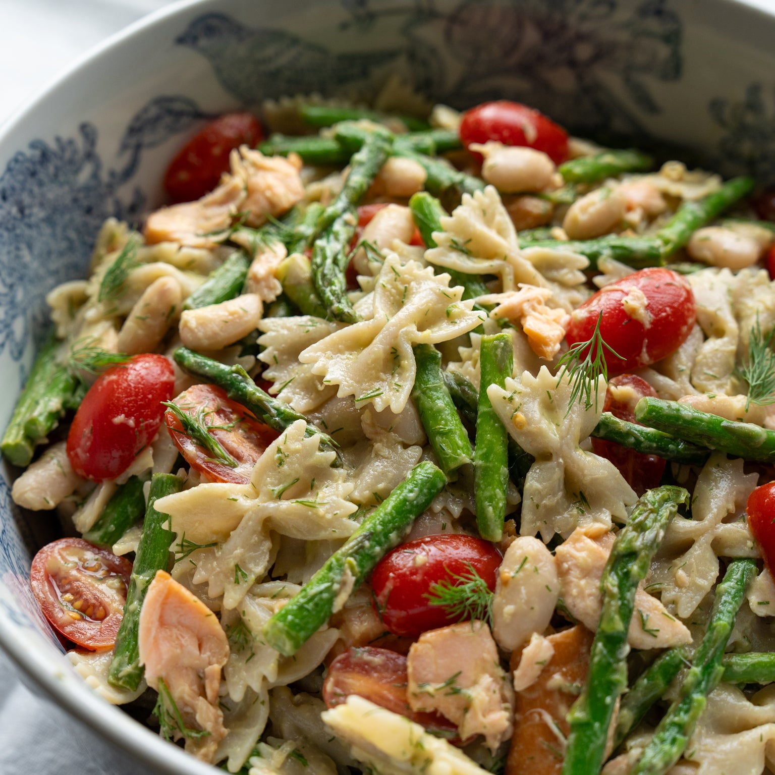 Smoked Salmon Pasta Salad made with Jovial's Gluten Free Brown Rice Farfalle