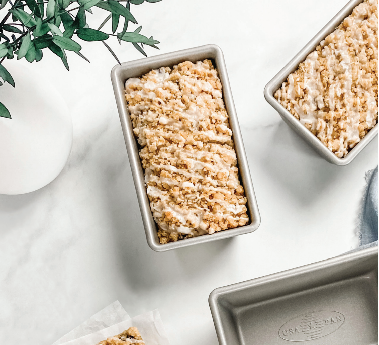 Overhead view of Loaf Pan showcasing fluted aluminized steel surface and heavy-gauge construction on a marble countertop