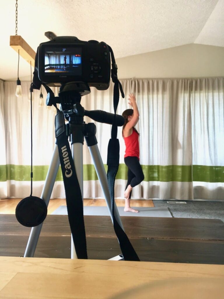 Behind the scenes of filming a yoga workout video