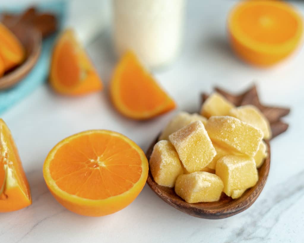 ingredients in orange mango kefir popsicles