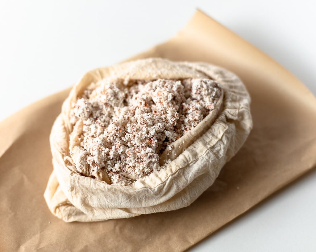 Almond pulp in cheese cloth