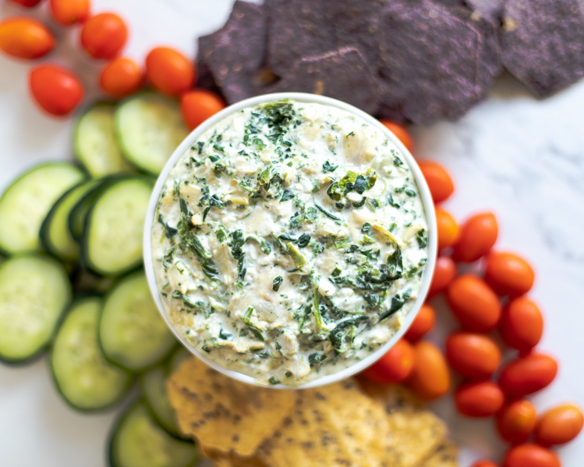healthy homemade dip with spinach and artichoke