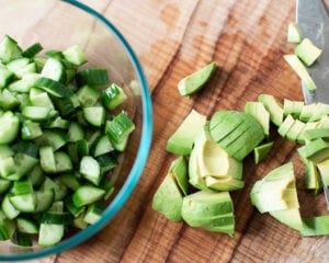 diced cucumber and avocado