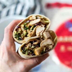 low carb Thai peanut chicken wrap