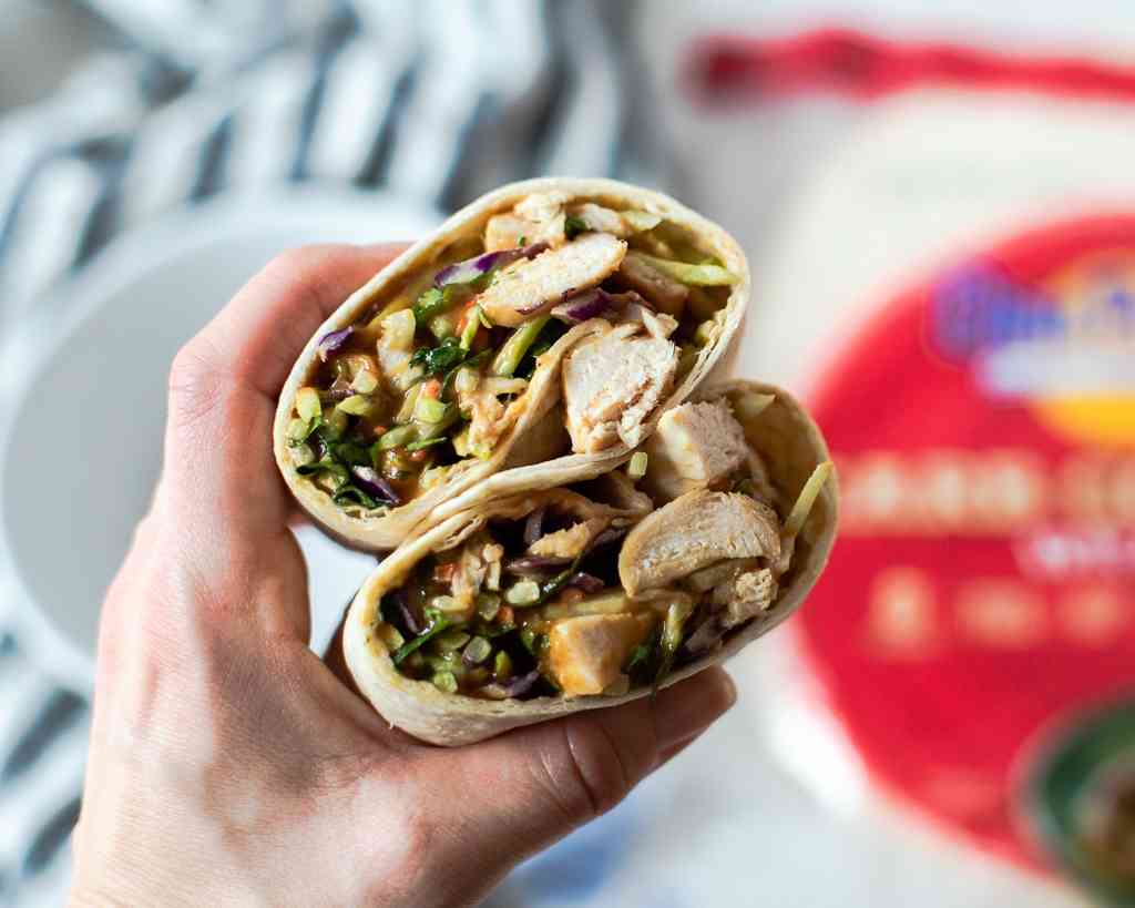low carb Thai peanut chicken wrap