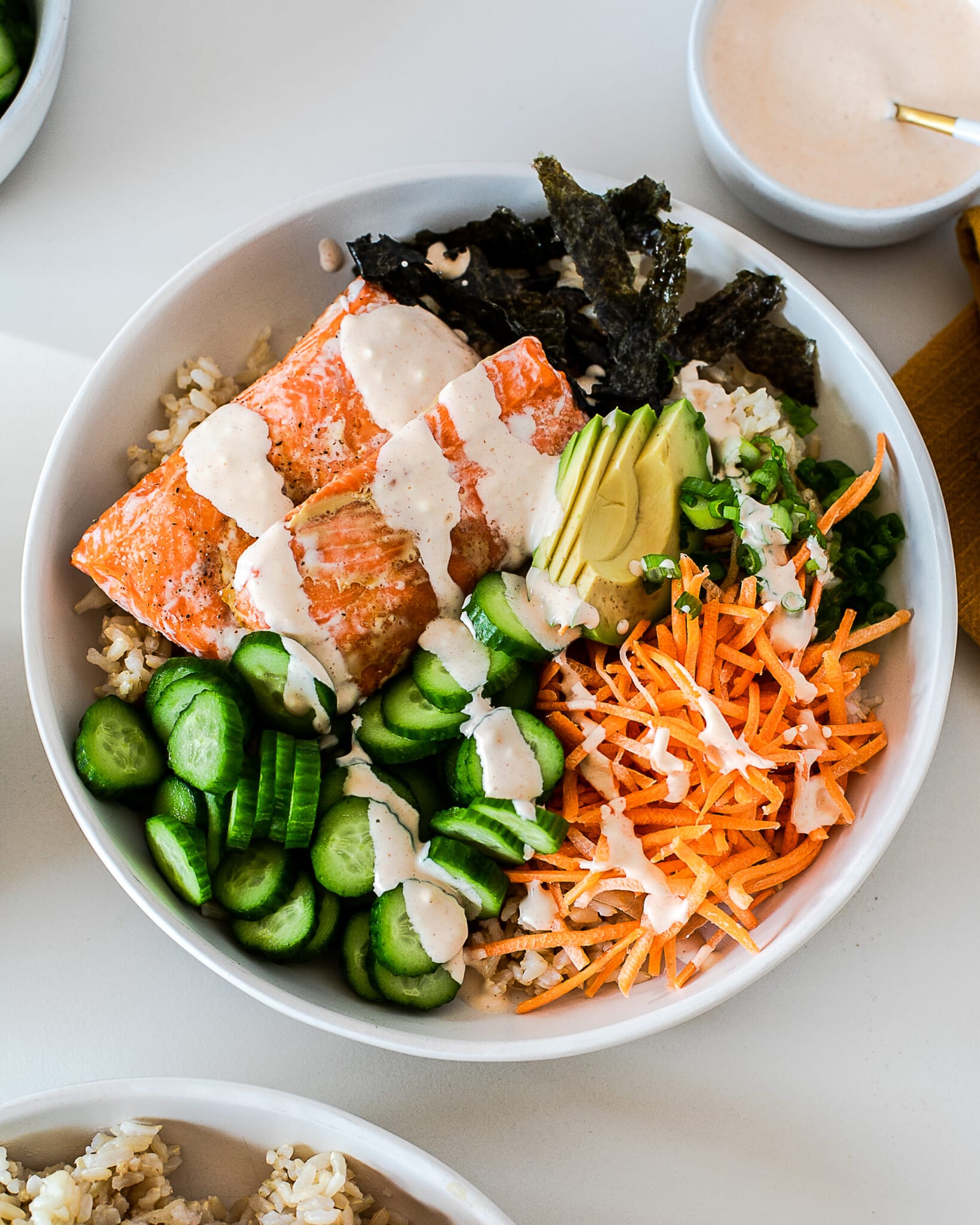 spicy salmon sushi bowls - seasonal meal planning inspo
