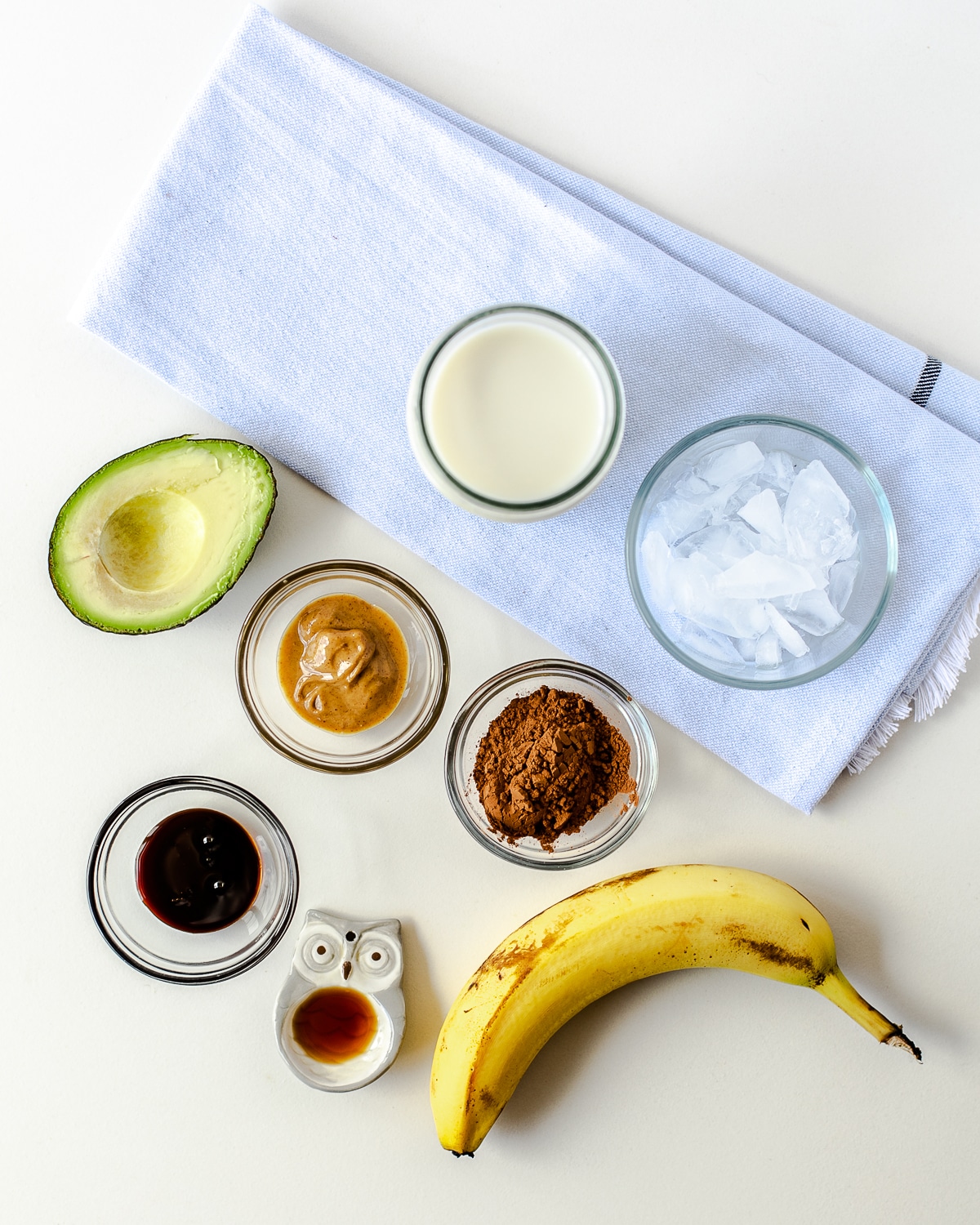 Ingredients for chocolate avocado smoothie