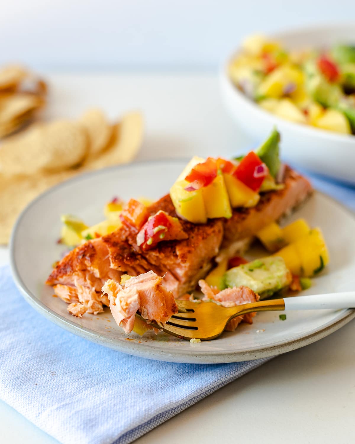 salmon with mango avocado salsa