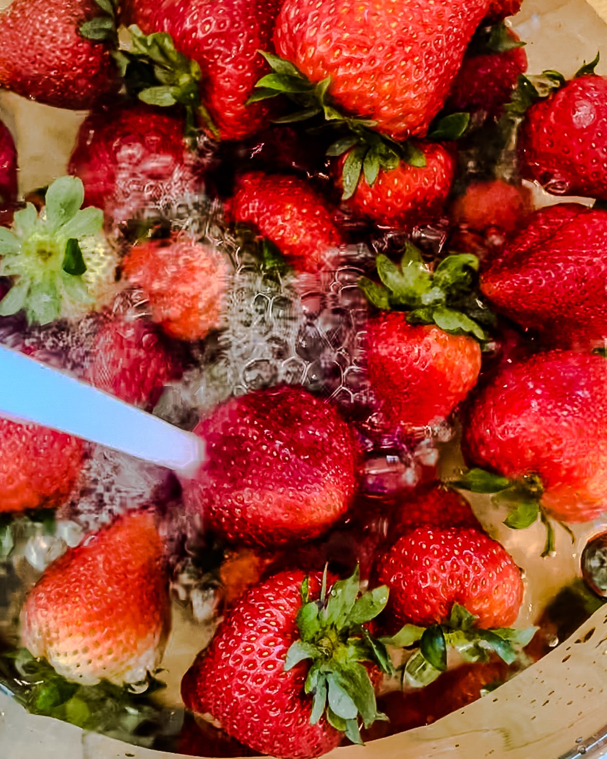 rinsing fresh strawberries