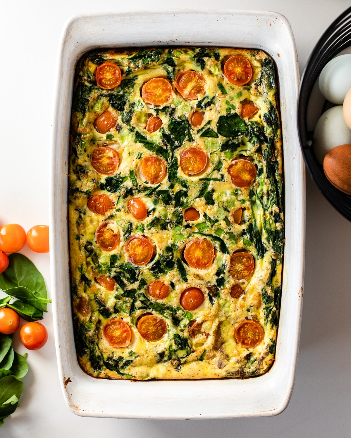 healthy breakfast casserole with tomatoes and eggs
