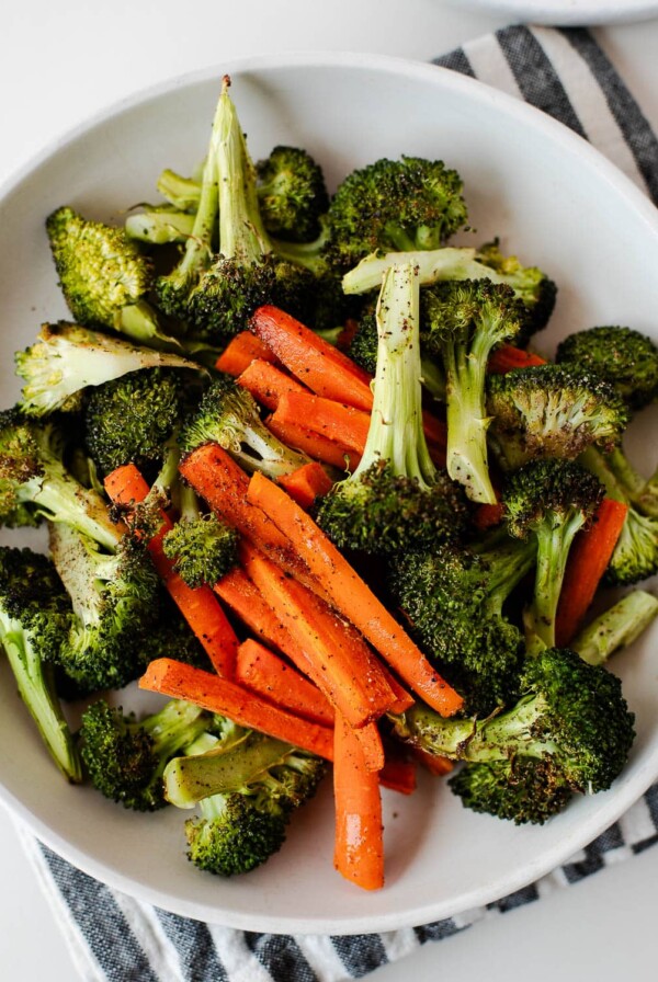 bowl of roasted broccoli and carrots