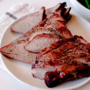 cooked tri tip recipe on a plate.