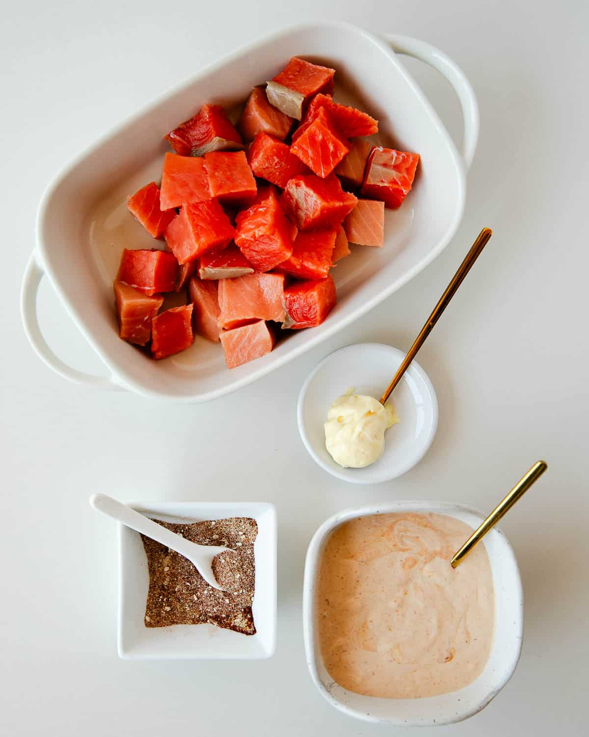 Simple ingredients you'll need for this bang bang salmon bites recipe